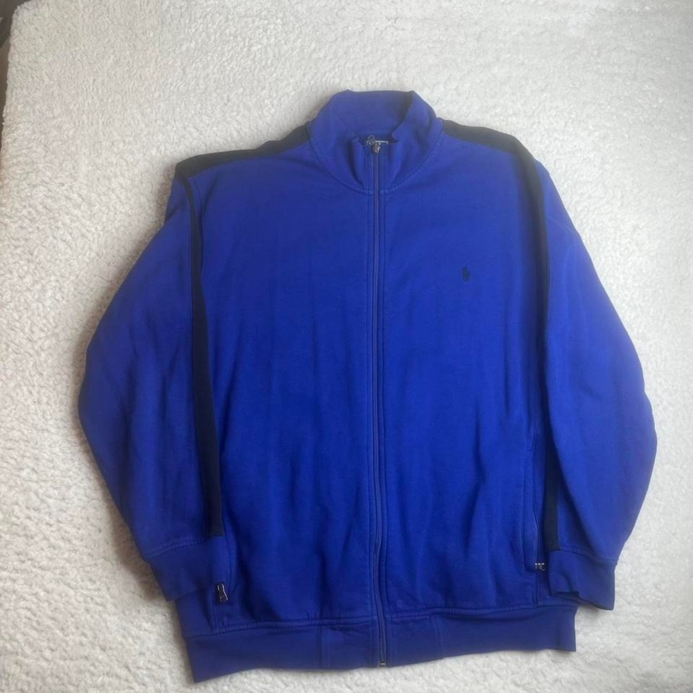 Vintage Polo Ralph Lauren men's blue striped full zip sweatshirt 90s retro Xlt